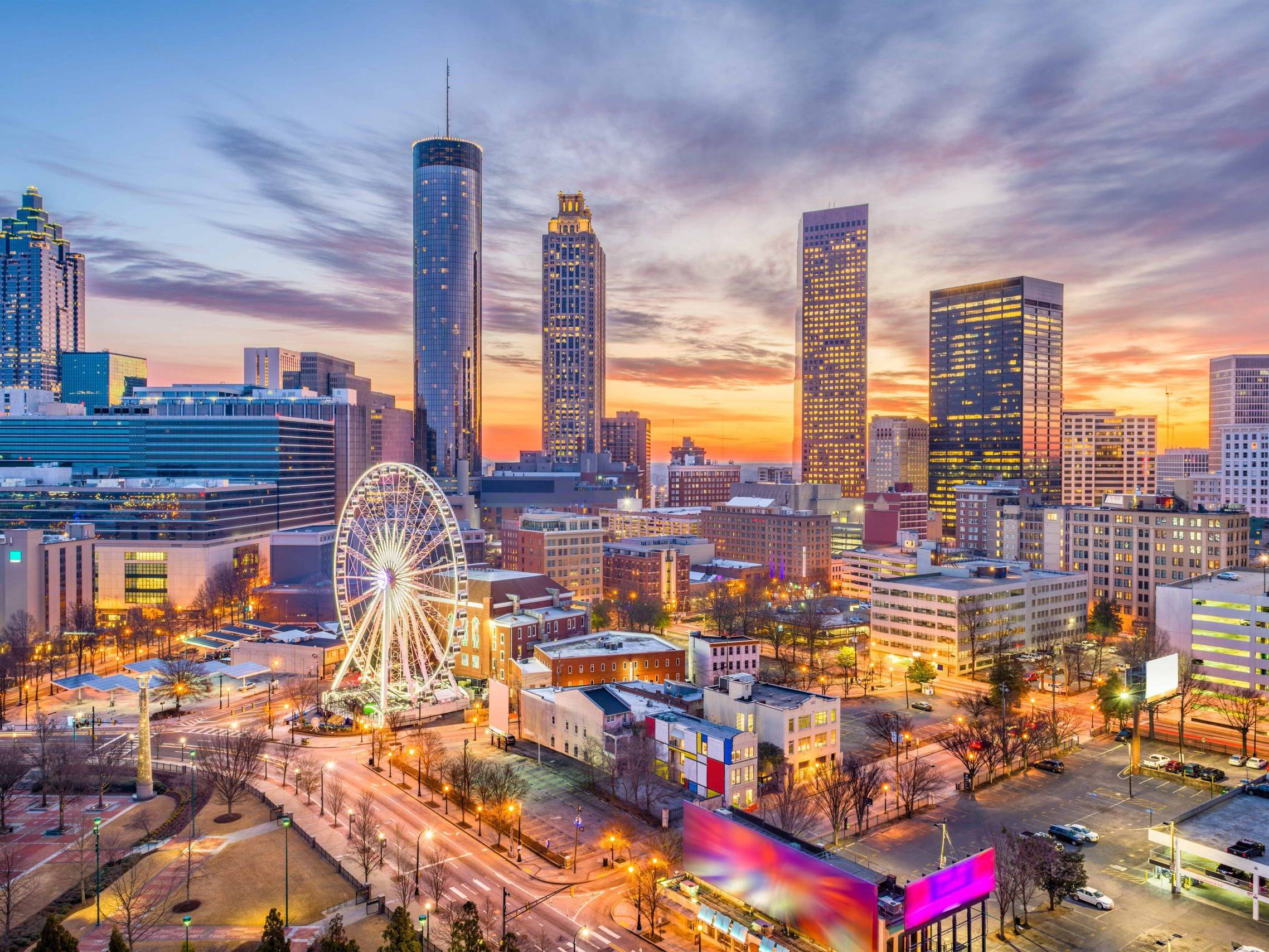 the city of Atlanta at sunset